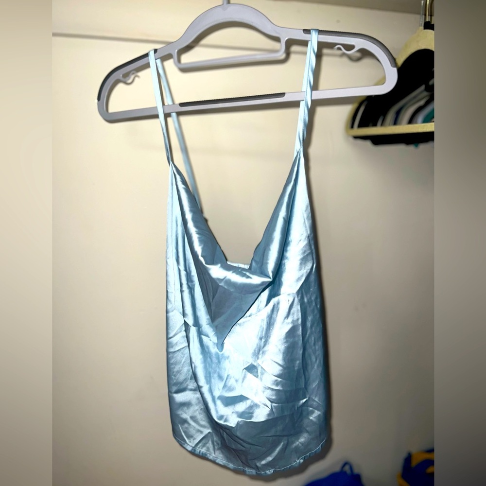Chrome baby blue crop top